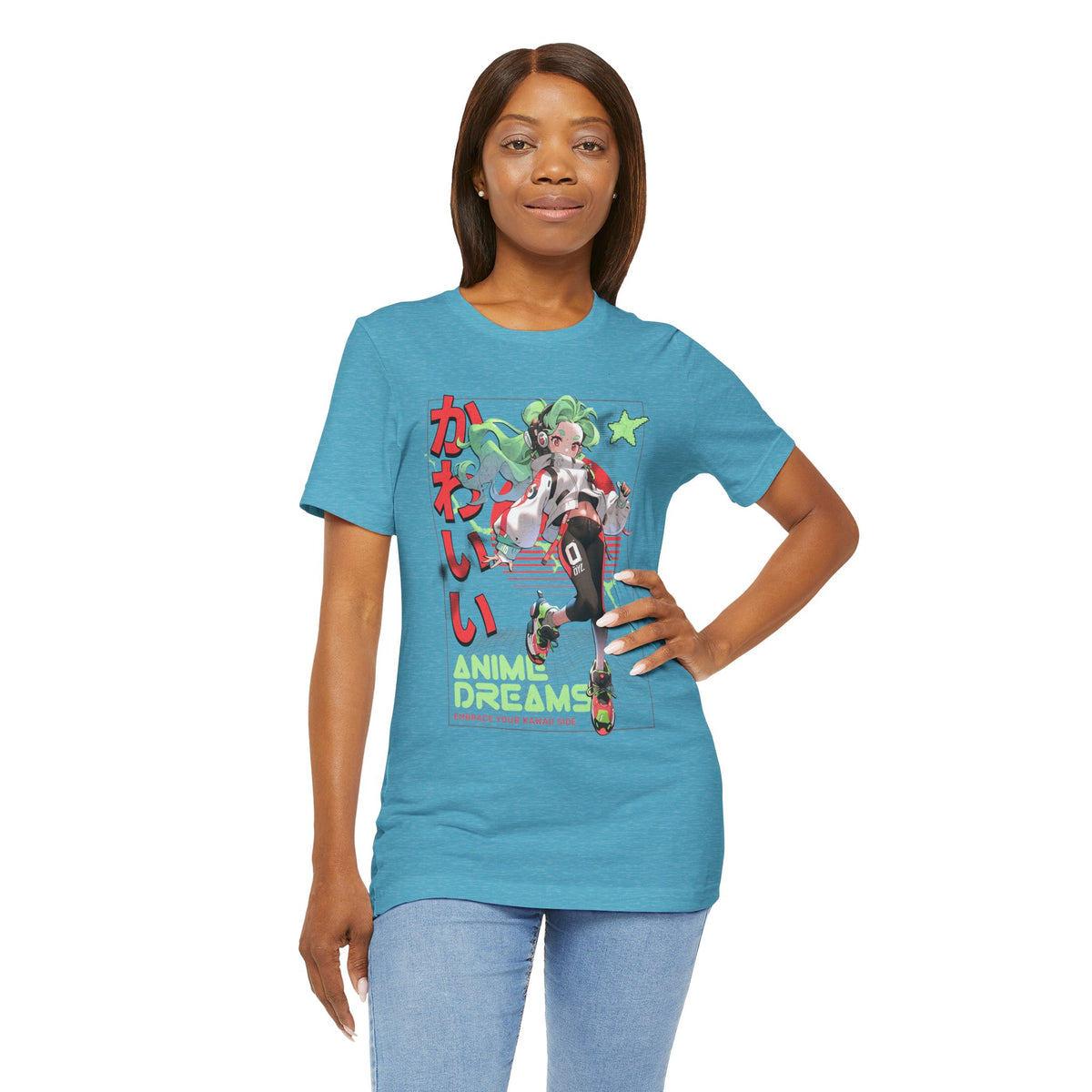 Anime Dreams Kawaii Tee — Neon Retro Anime Girl Graphic T-Shirt