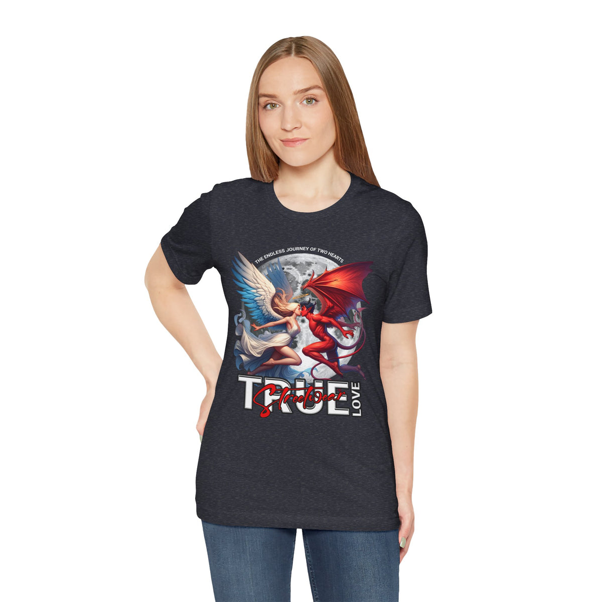 True Love Tee — Angel & Devil Heart Graphic T-Shirt