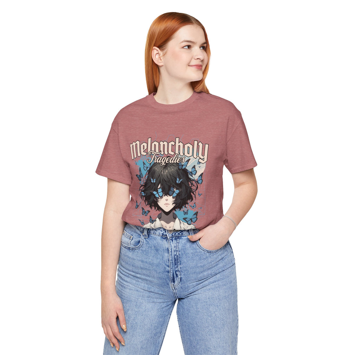 Melancholy Tragedia Anime Tee — Blue Butterflies Graphic T-Shirt