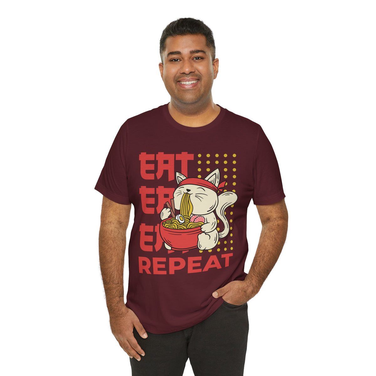Ramen Cat Tee — "Eat Sleep Repeat" Cute Noodle Lover T-Shirt