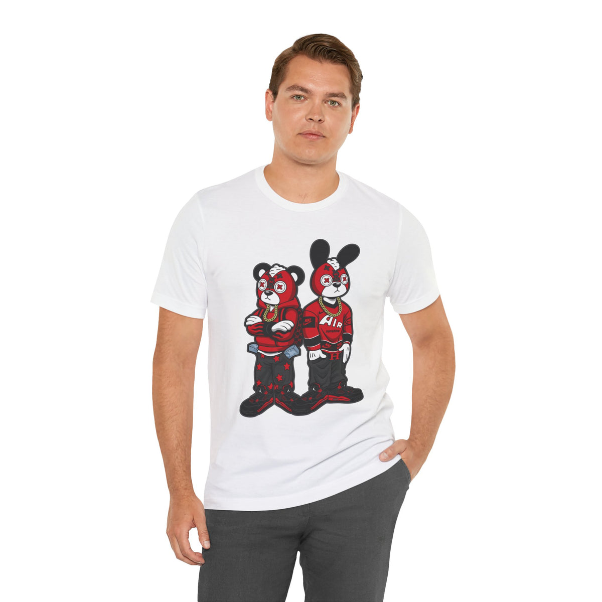 Streetwear Cartoon Bear & Bunny Tee — Hip Hop Graphic T-Shirt