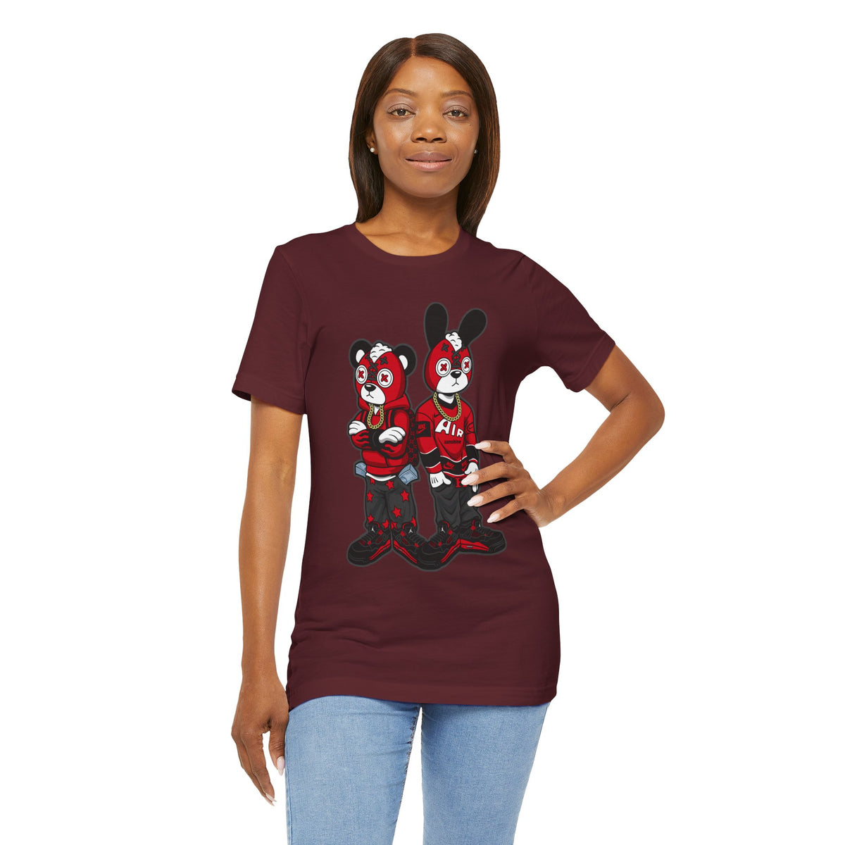 Streetwear Cartoon Bear & Bunny Tee — Hip Hop Graphic T-Shirt