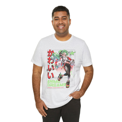 Anime Dreams Kawaii Tee — Neon Retro Anime Girl Graphic T-Shirt