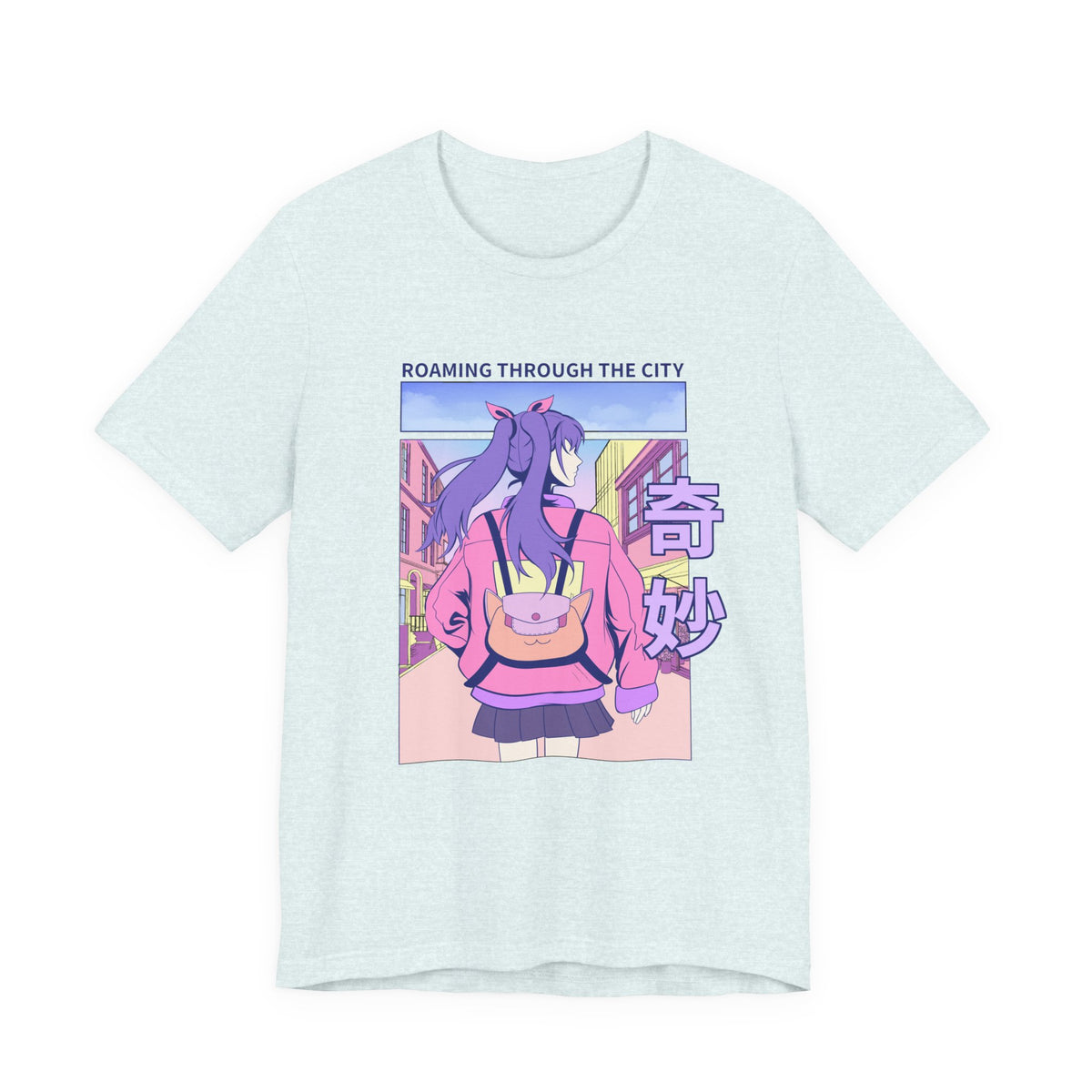 Roaming Through The City Anime Girl Tee — Vaporwave Cityscape Shirt