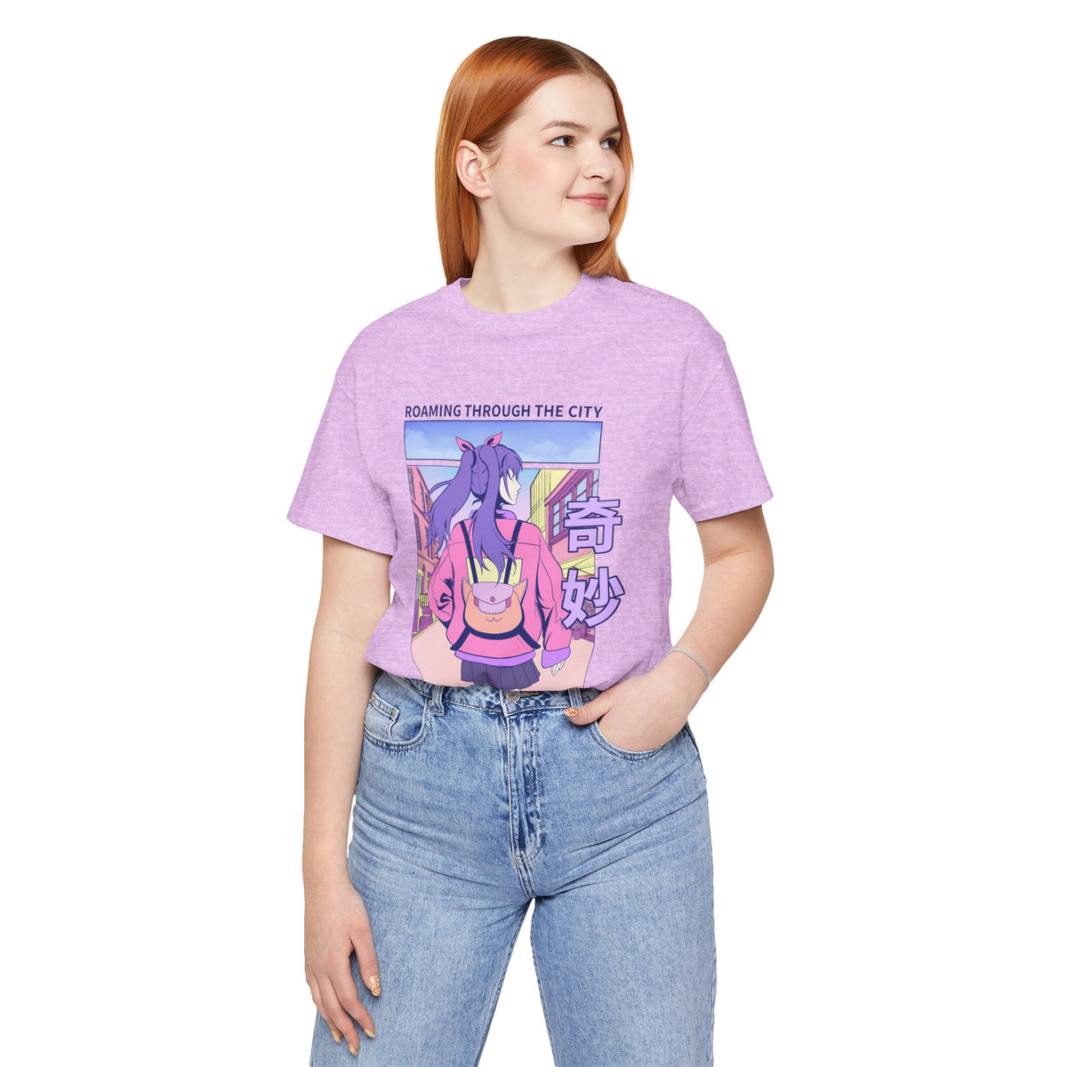 Roaming Through The City Anime Girl Tee — Vaporwave Cityscape Shirt
