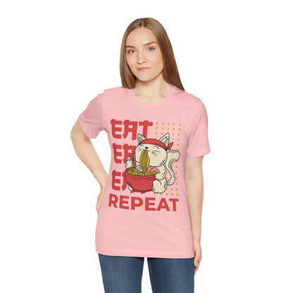 Ramen Cat Tee — "Eat Sleep Repeat" Cute Noodle Lover T-Shirt