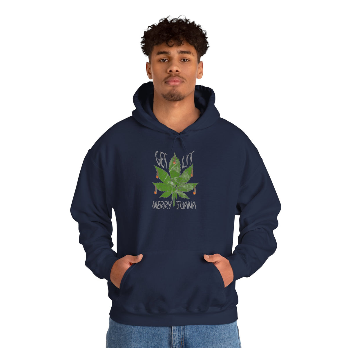 Cannabis Leaf Hoodie - "Get High" Retro Green Graphic Pullover