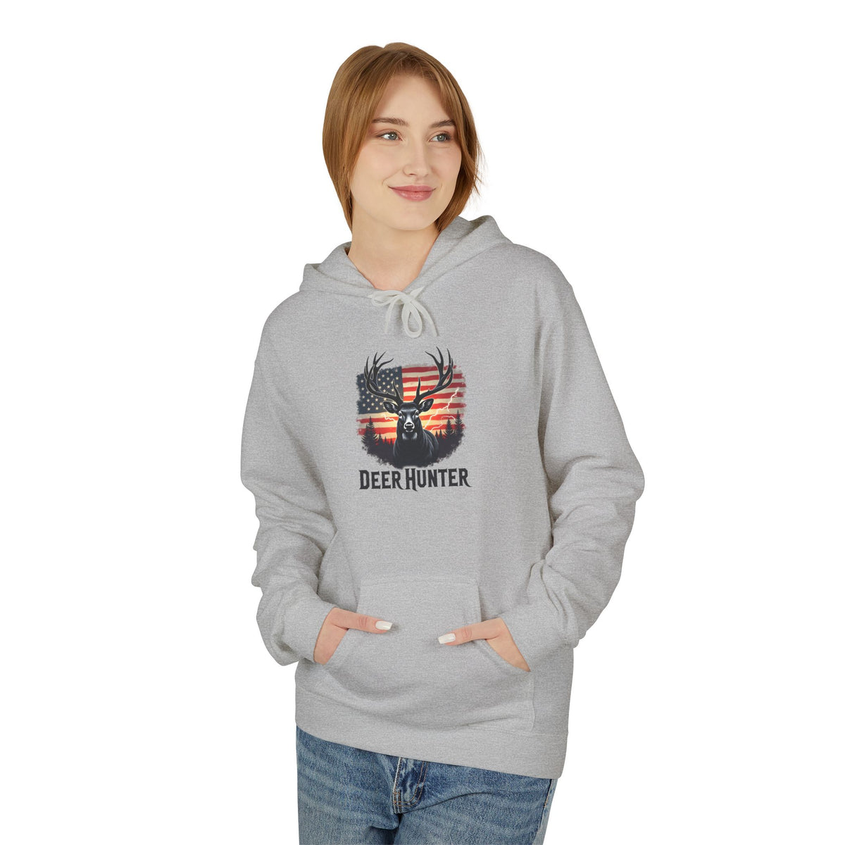 Deer Hunter Hoodie - American Flag Antler Graphic Pullover