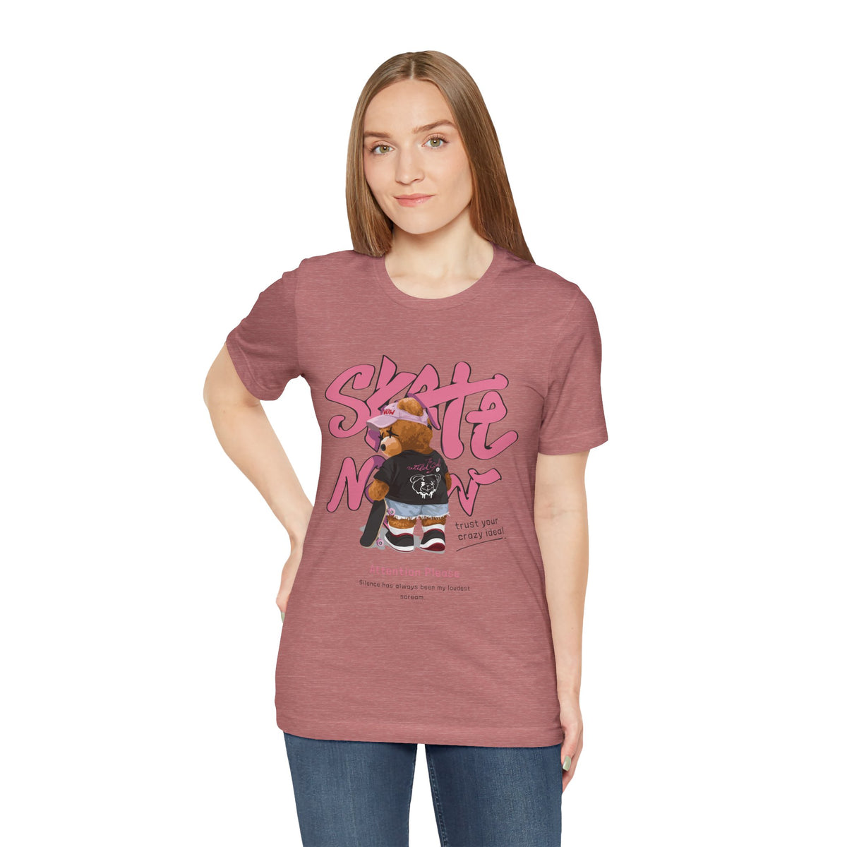 Skate Mom Bear Tee — Cute Pink Skateboard Graphic T-Shirt