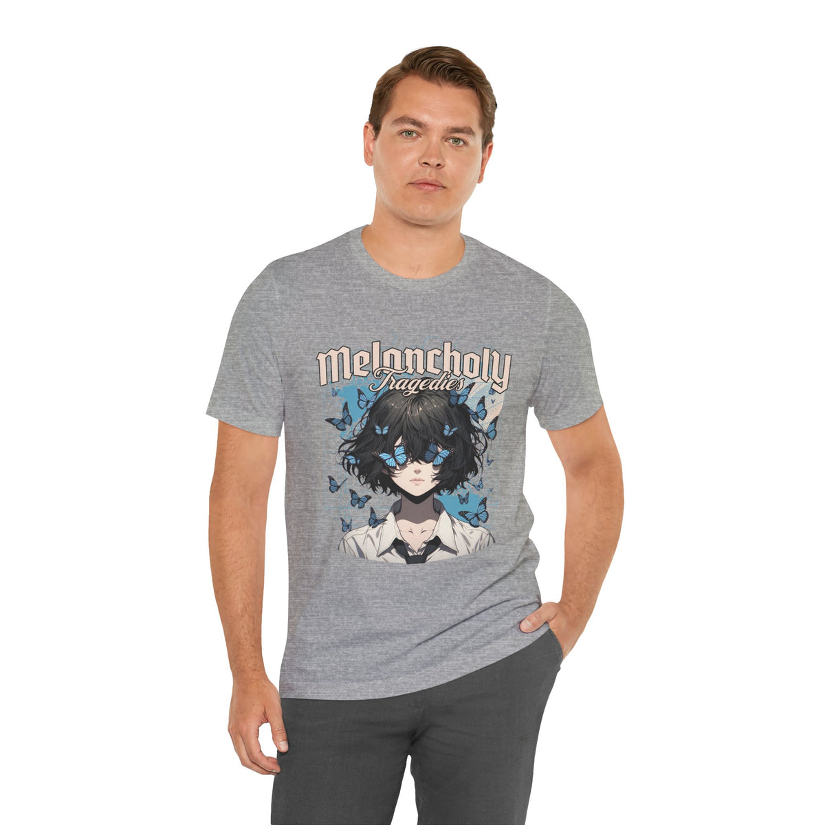 Melancholy Tragedia Anime Tee — Blue Butterflies Graphic T-Shirt