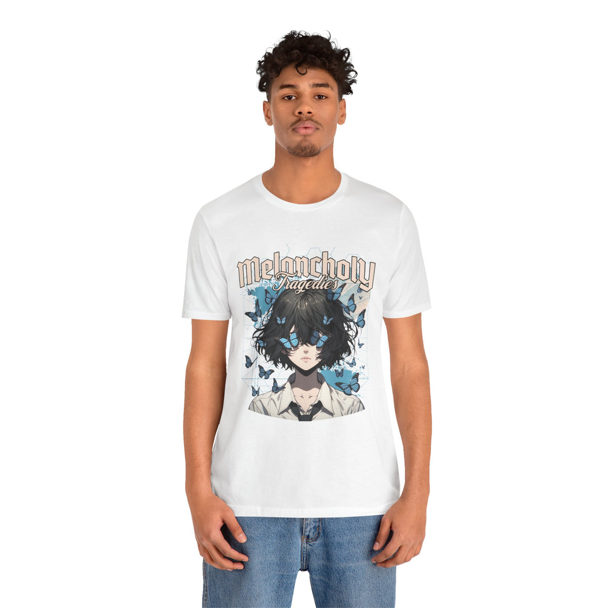 Melancholy Tragedia Anime Tee — Blue Butterflies Graphic T-Shirt