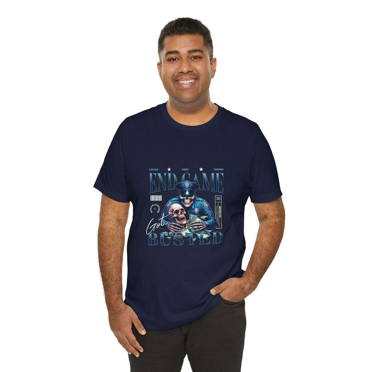 Endgame Got Busted Tee — Police Skull Graphic T-Shirt