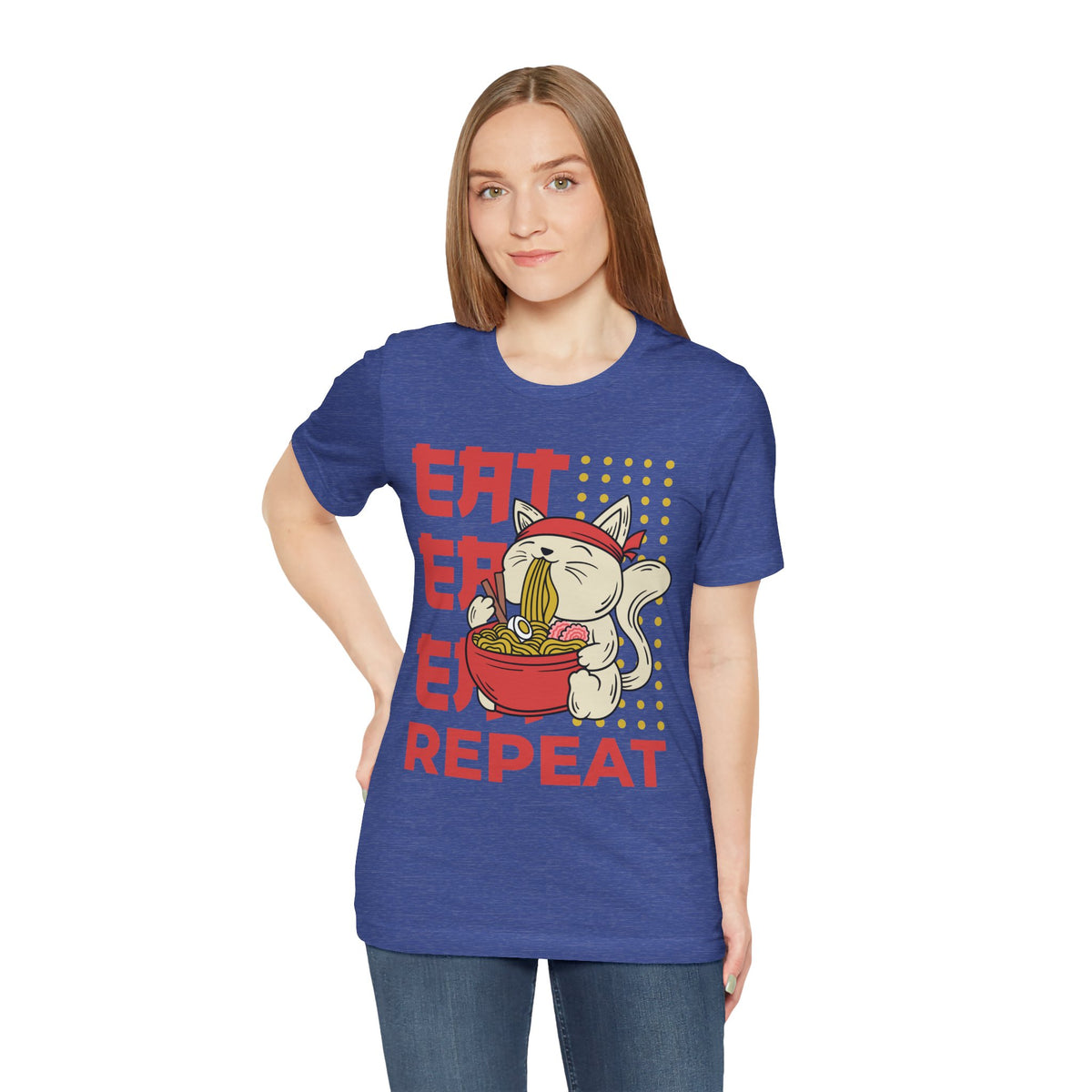 Ramen Cat Tee — "Eat Sleep Repeat" Cute Noodle Lover T-Shirt