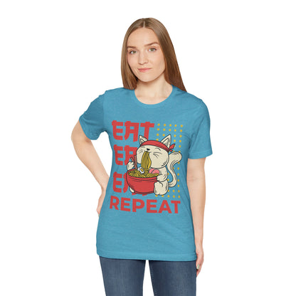 Ramen Cat Tee — "Eat Sleep Repeat" Cute Noodle Lover T-Shirt