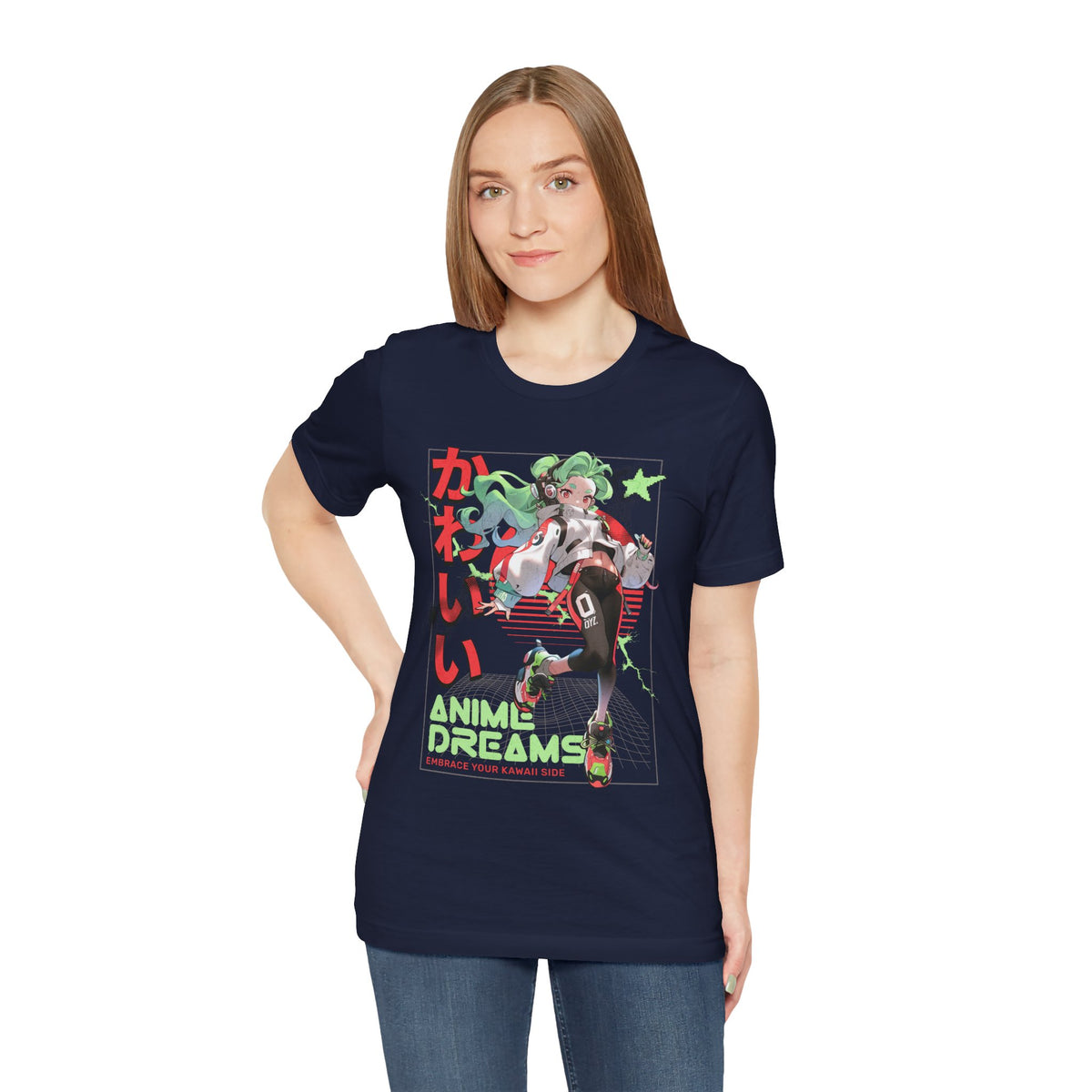 Anime Dreams Kawaii Tee — Neon Retro Anime Girl Graphic T-Shirt