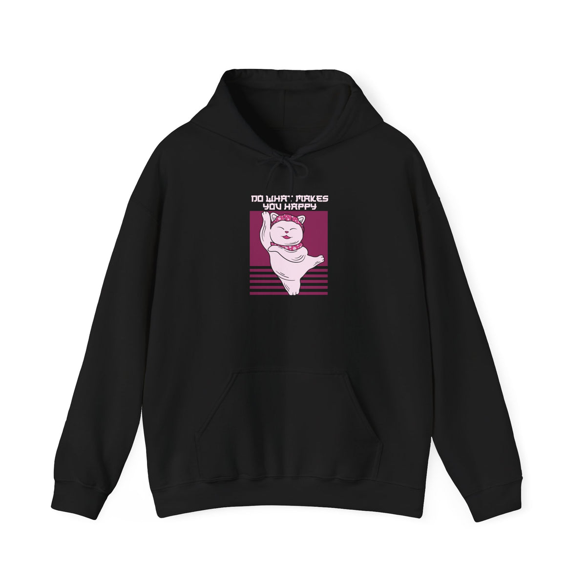 Hoodie — Retro Pink Cat 'Do What Makes You Happy' Graphic Sweatshirt