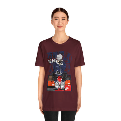 Anime Sneakerhead Tee — Sitting Character on Shoe Boxes with Japanese Text