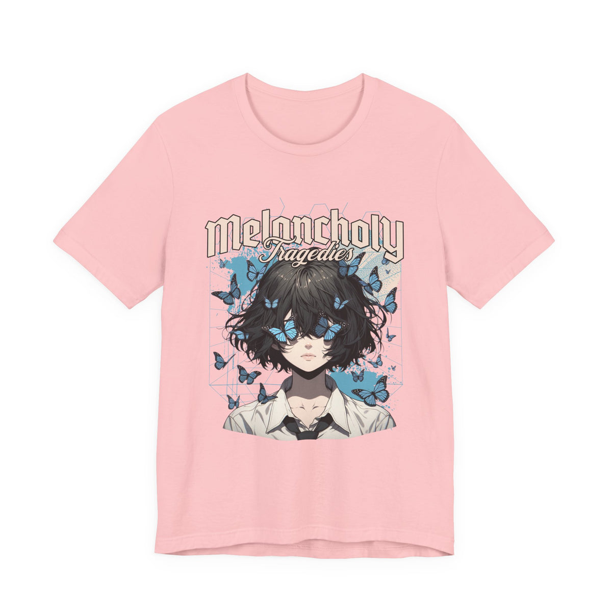 Melancholy Tragedia Anime Tee — Blue Butterflies Graphic T-Shirt