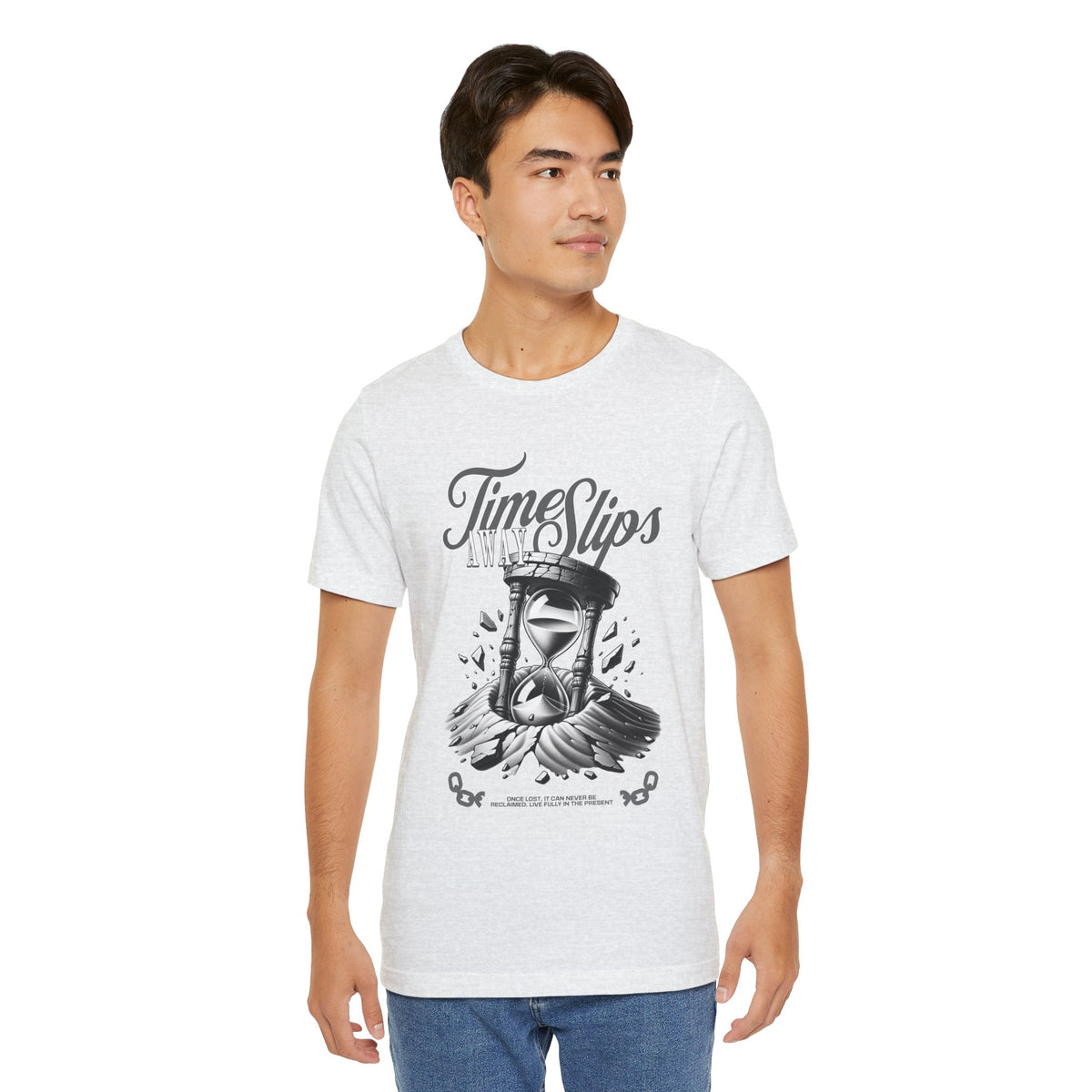 Time Slips Hourglass T‑Shirt — Vintage Black & White Graphic Tee