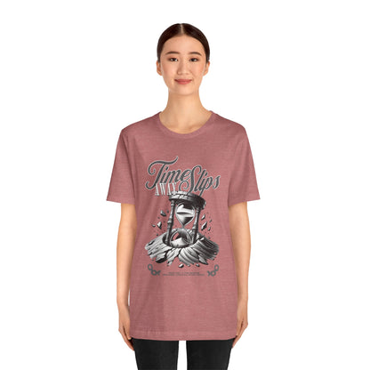 Time Slips Hourglass T‑Shirt — Vintage Black & White Graphic Tee