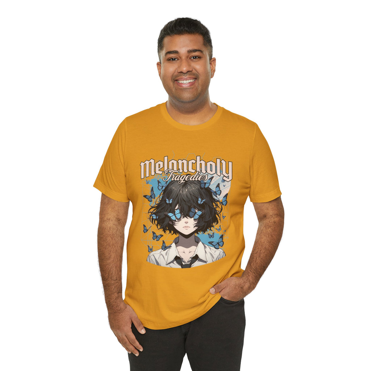 Melancholy Tragedia Anime Tee — Blue Butterflies Graphic T-Shirt