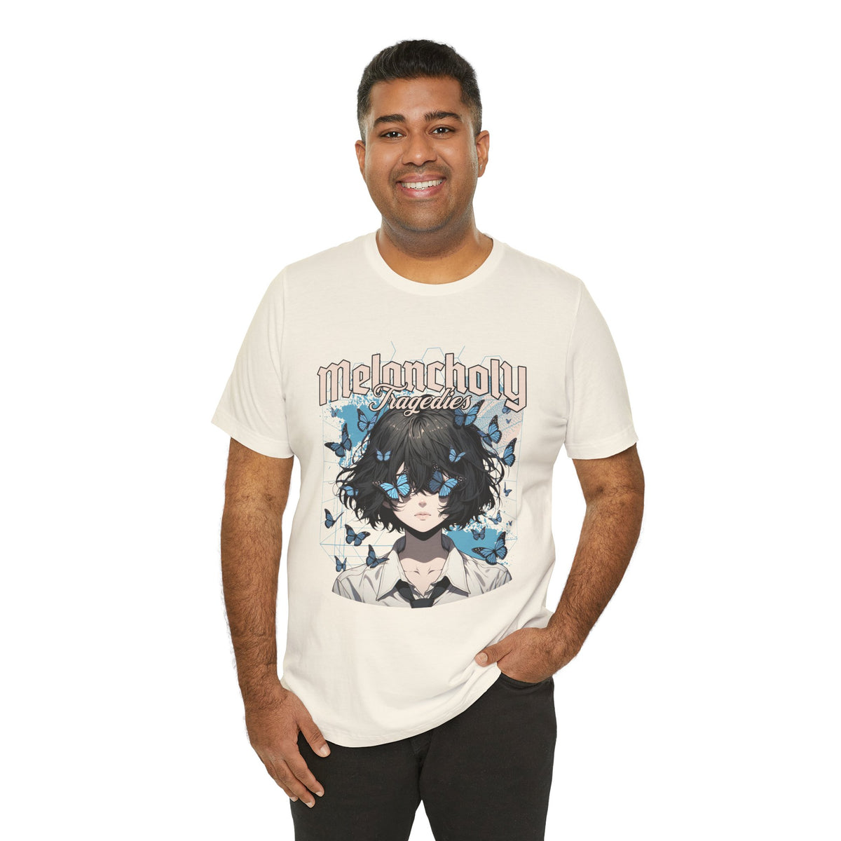Melancholy Tragedia Anime Tee — Blue Butterflies Graphic T-Shirt