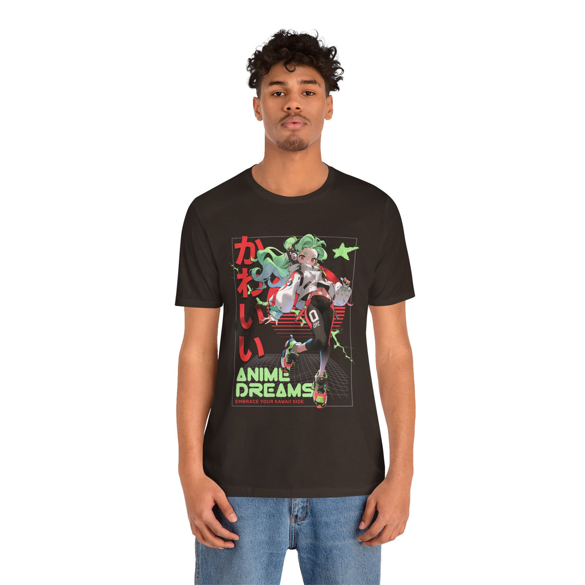 Anime Dreams Kawaii Tee — Neon Retro Anime Girl Graphic T-Shirt