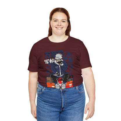 Anime Sneakerhead Tee — Sitting Character on Shoe Boxes with Japanese Text