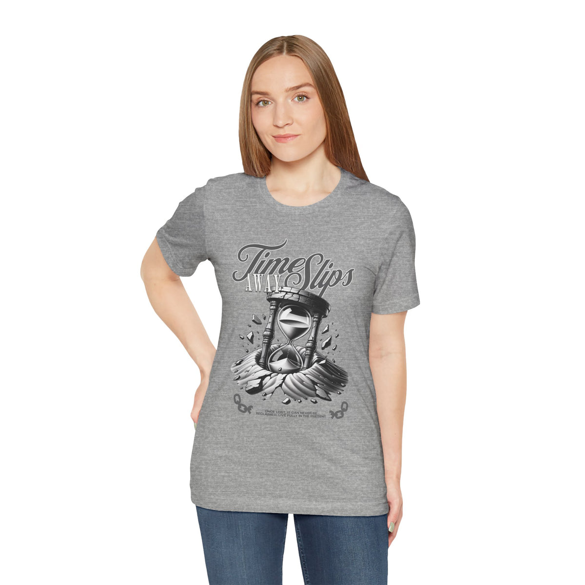 Time Slips Hourglass T‑Shirt — Vintage Black & White Graphic Tee