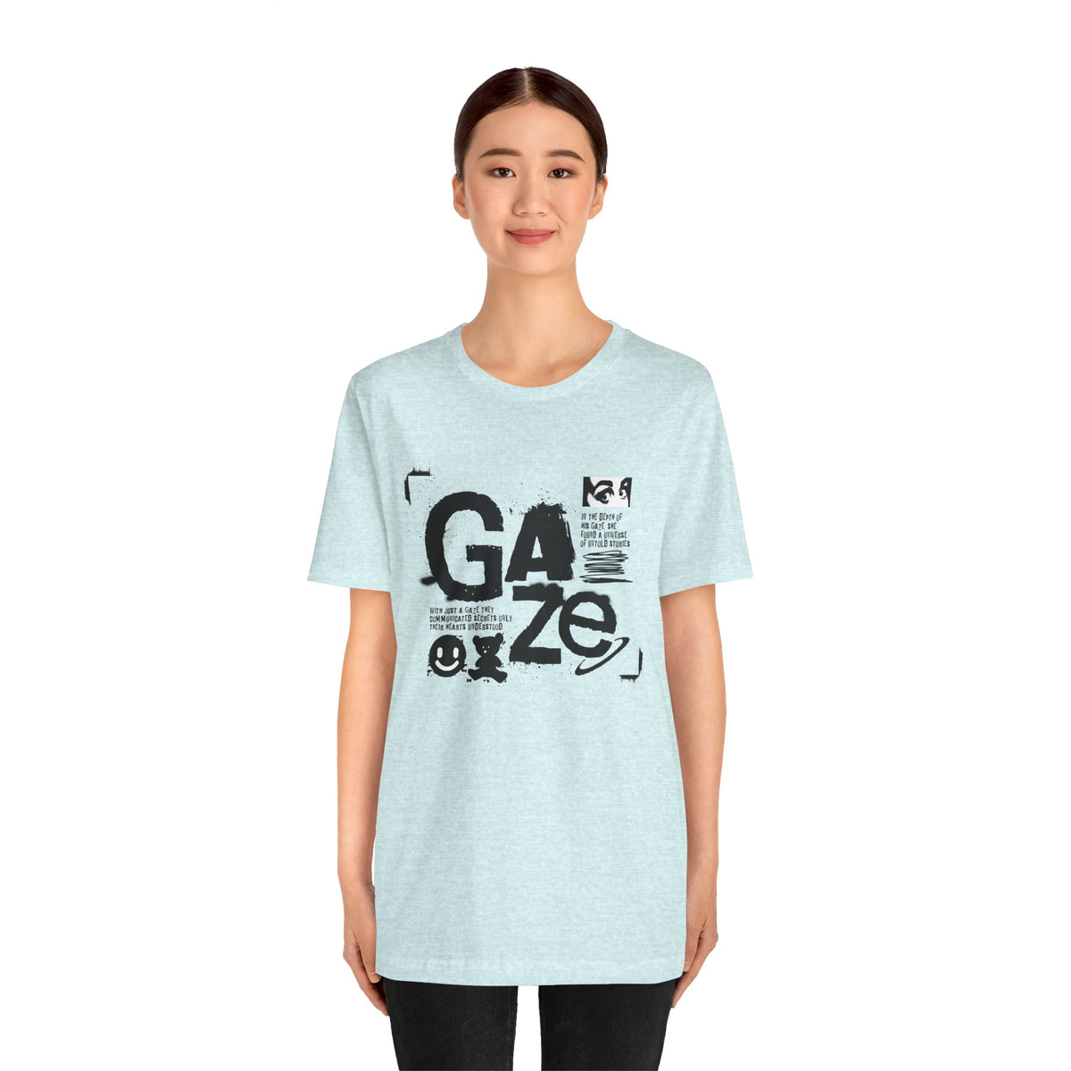 Gaze Typography Graphic Tee — Abstract Monochrome Text Art T-Shirt
