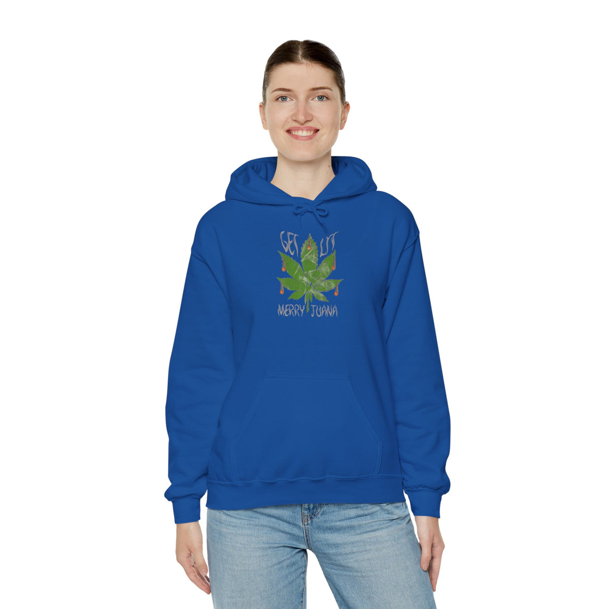 Cannabis Leaf Hoodie - "Get High" Retro Green Graphic Pullover