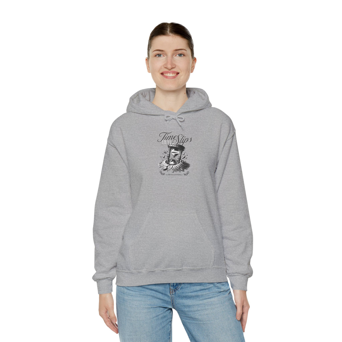 Time Slips Graphic Hoodie — Vintage Pocket Watch Illustration Sweatshirt