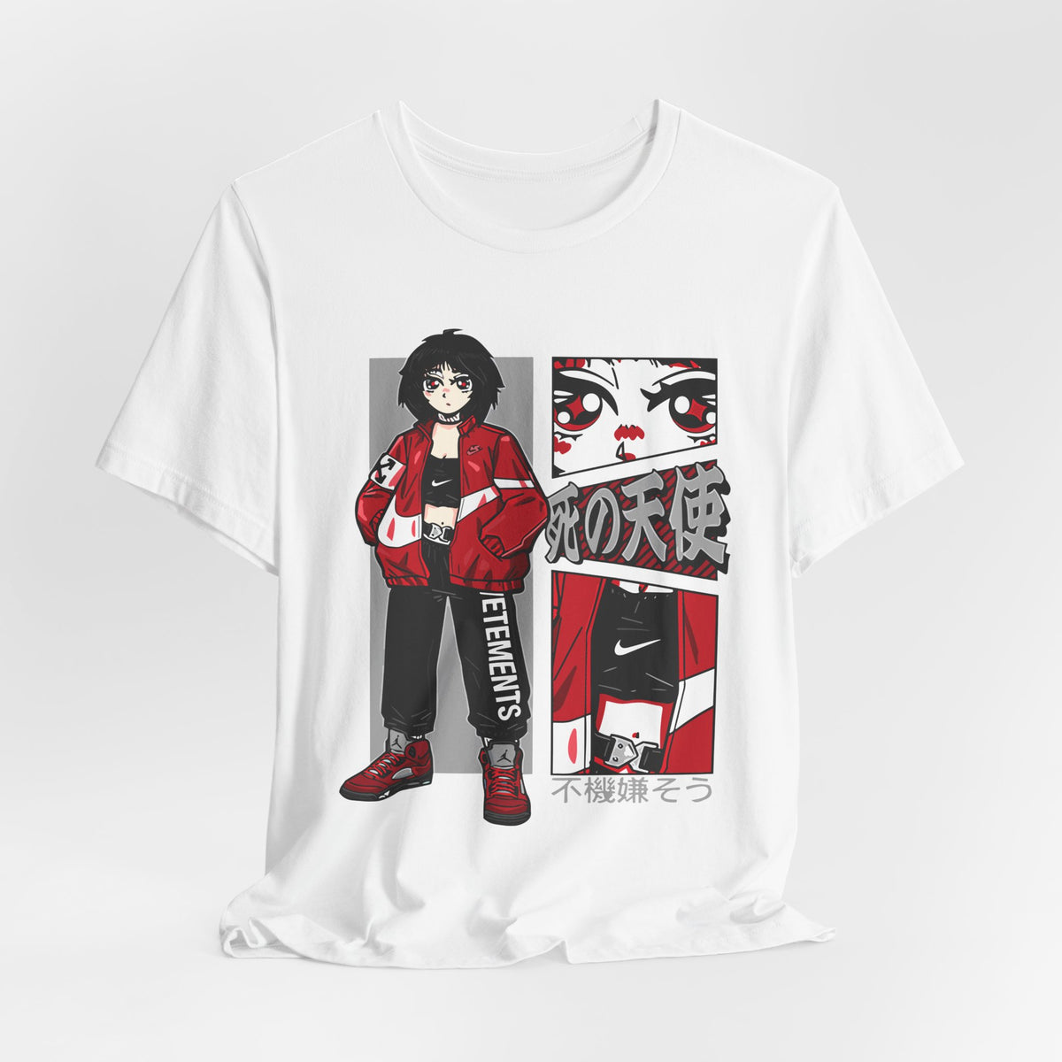 Anime Streetwear Tee — Red-Jacket Angel Graphic