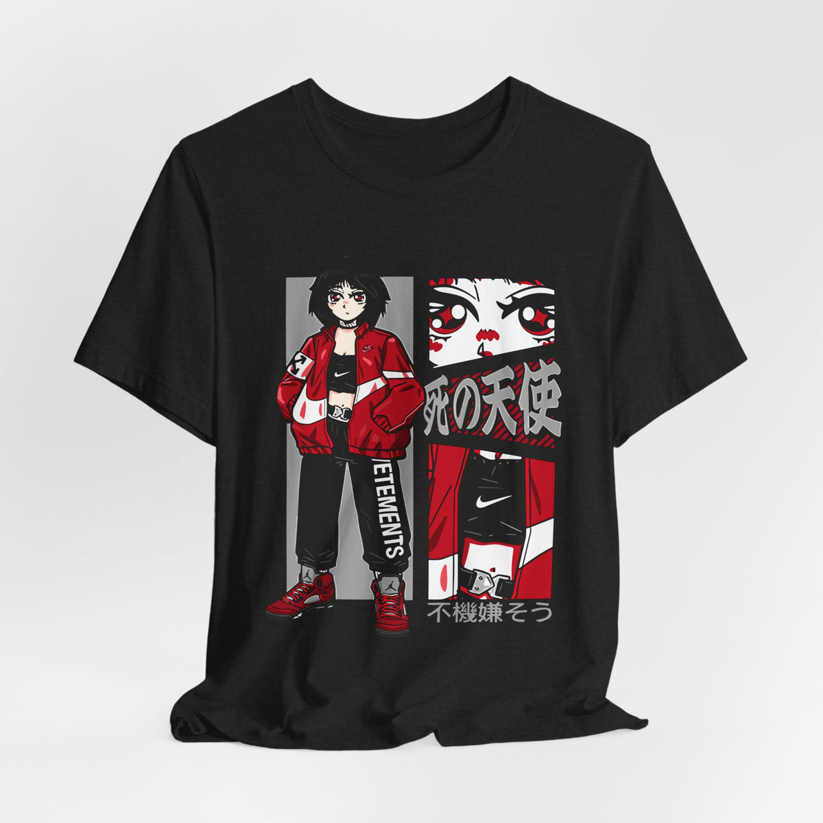Anime Streetwear Tee — Red-Jacket Angel Graphic