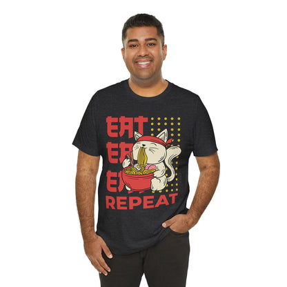 Ramen Cat Tee — "Eat Sleep Repeat" Cute Noodle Lover T-Shirt