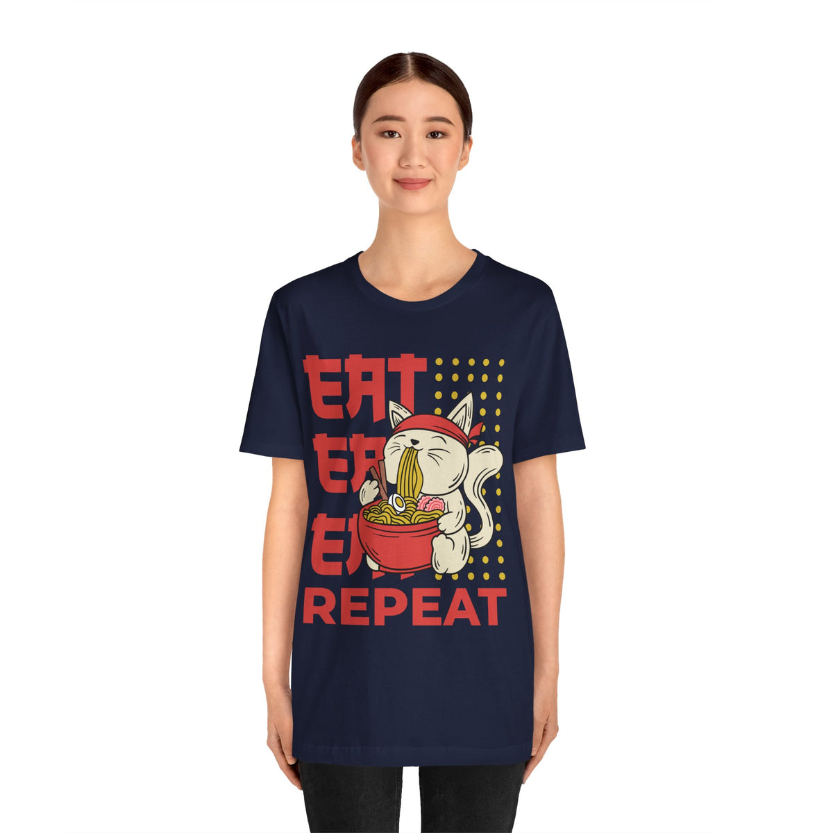 Ramen Cat Tee — "Eat Sleep Repeat" Cute Noodle Lover T-Shirt