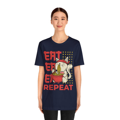 Ramen Cat Tee — "Eat Sleep Repeat" Cute Noodle Lover T-Shirt