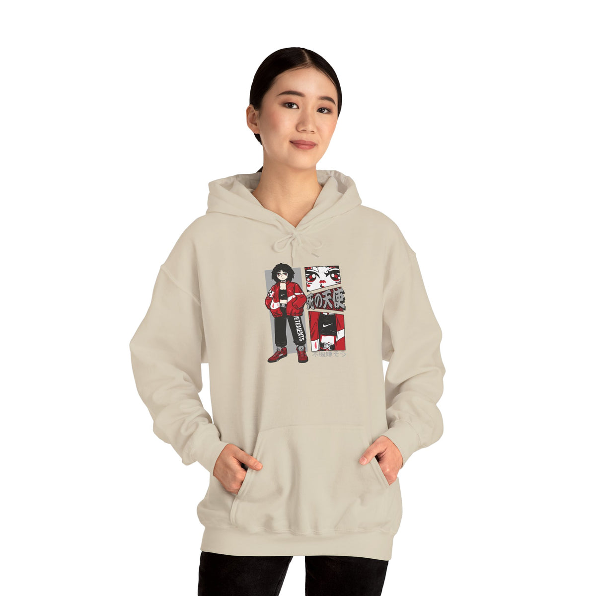 Anime Streetwear Red-Jacket Angel Hooded Sweatshirt
