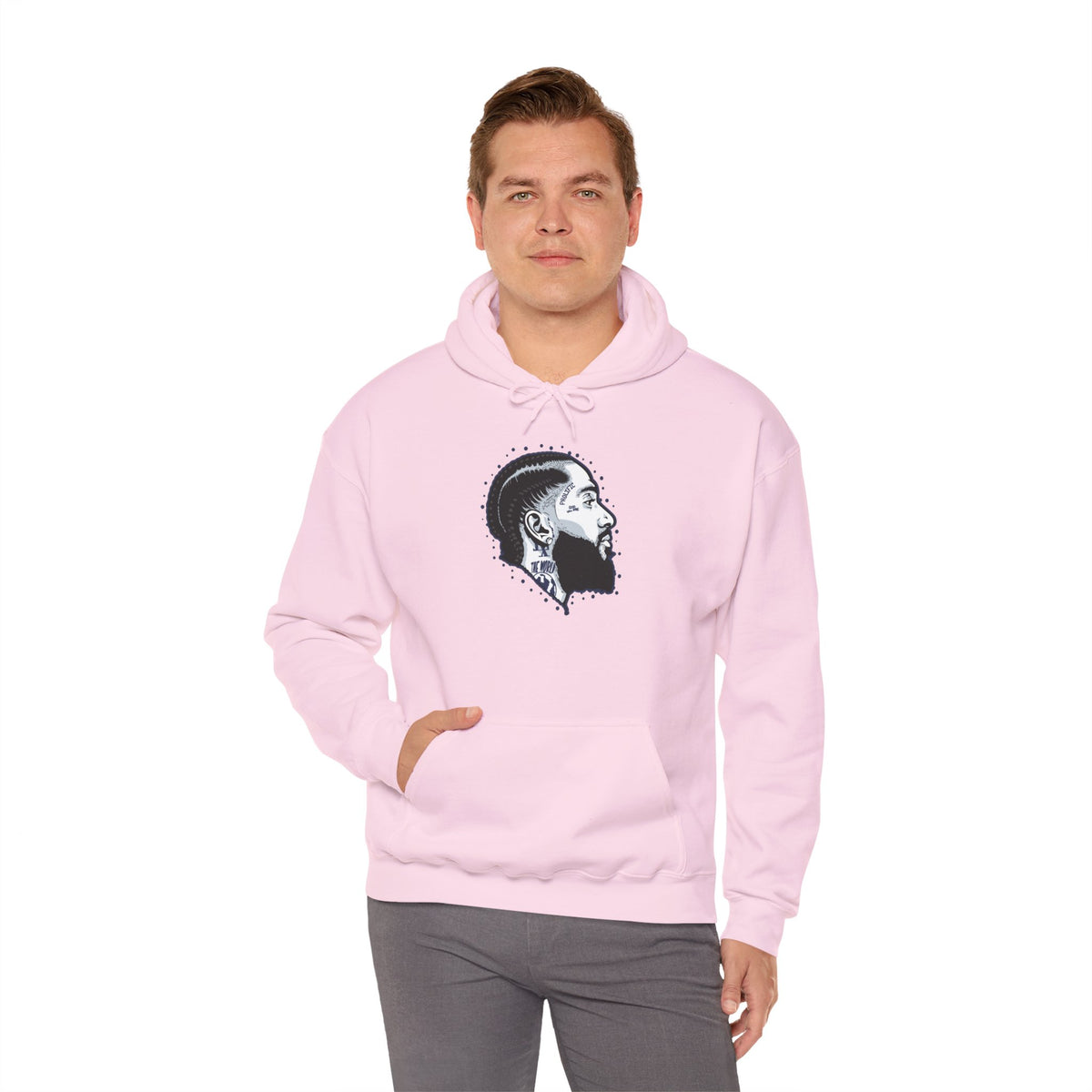 Portrait Graphic NIPSEY – Side Profile Ink Illustration Hooded