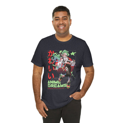 Anime Dreams Kawaii Tee — Neon Retro Anime Girl Graphic T-Shirt