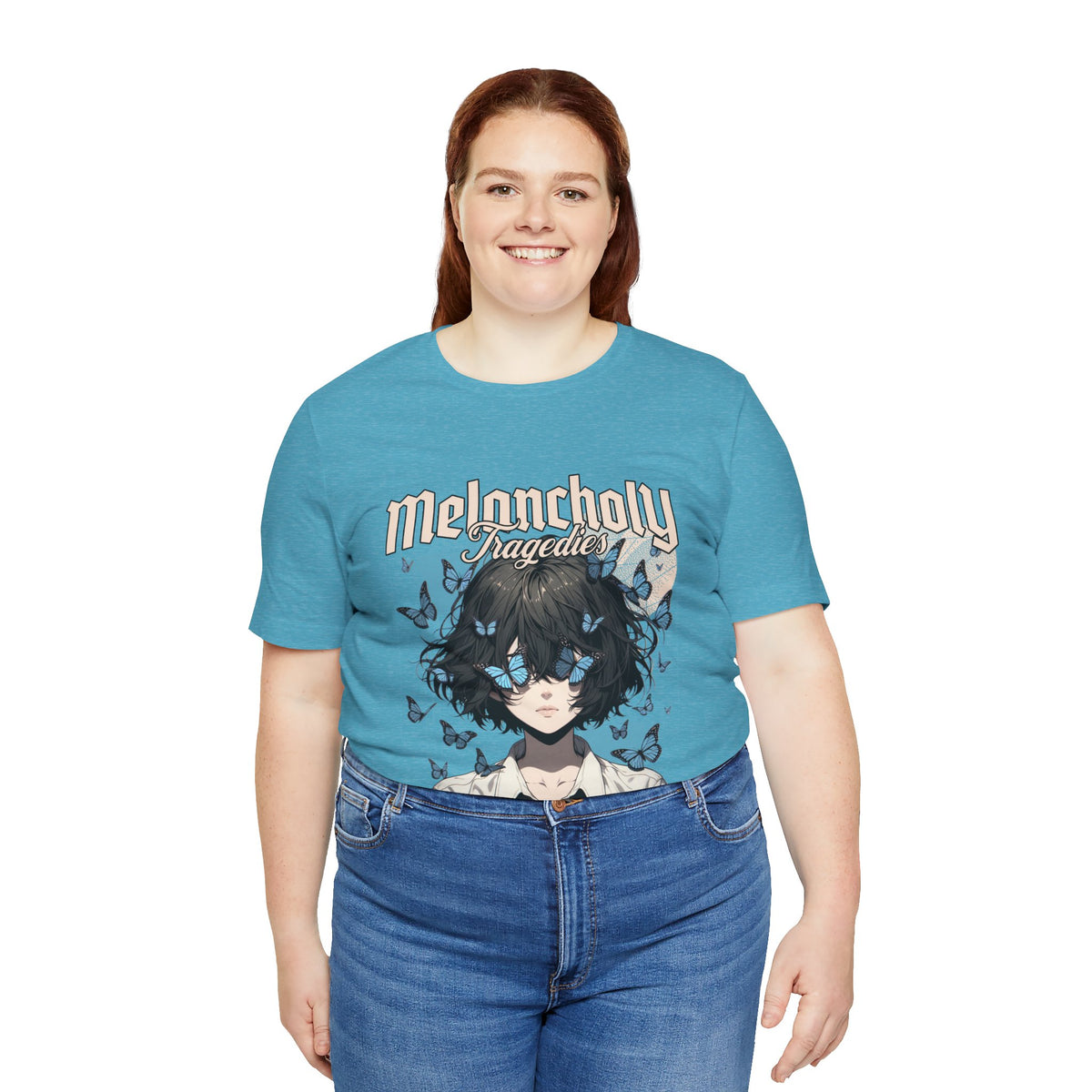 Melancholy Tragedia Anime Tee — Blue Butterflies Graphic T-Shirt