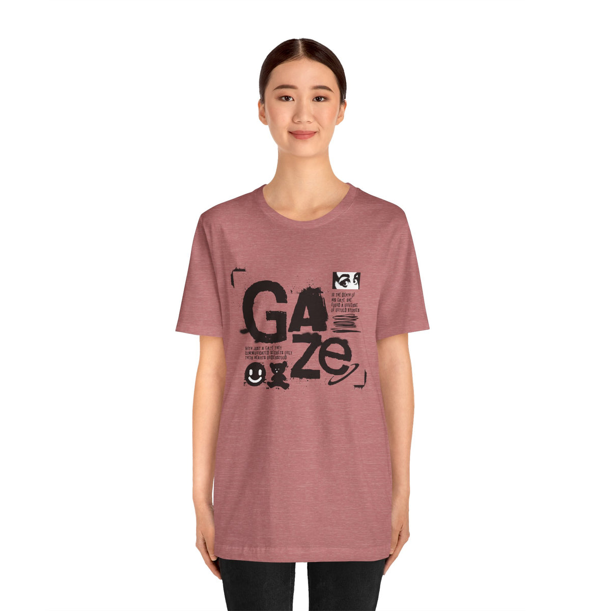 Gaze Typography Graphic Tee — Abstract Monochrome Text Art T-Shirt