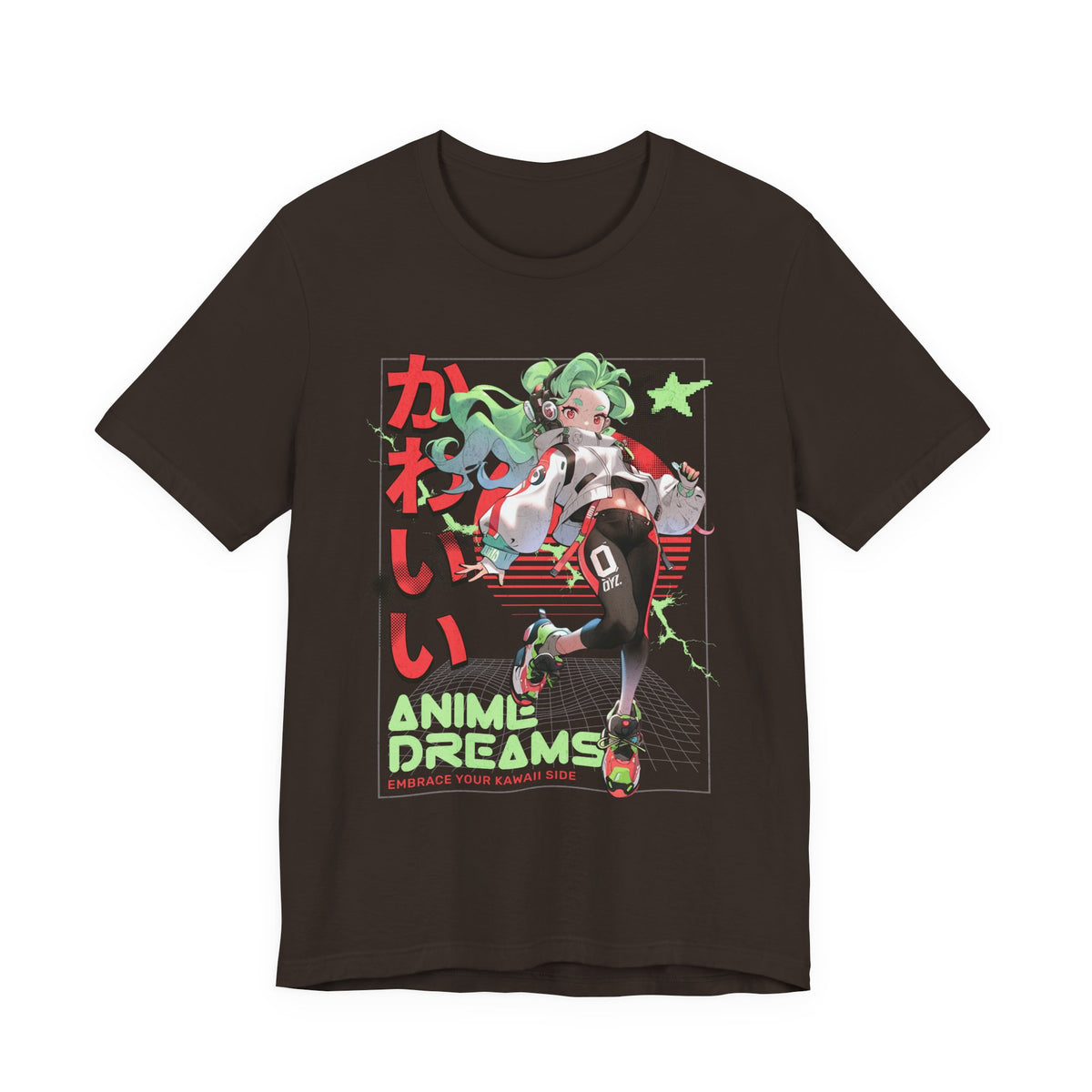 Anime Dreams Kawaii Tee — Neon Retro Anime Girl Graphic T-Shirt