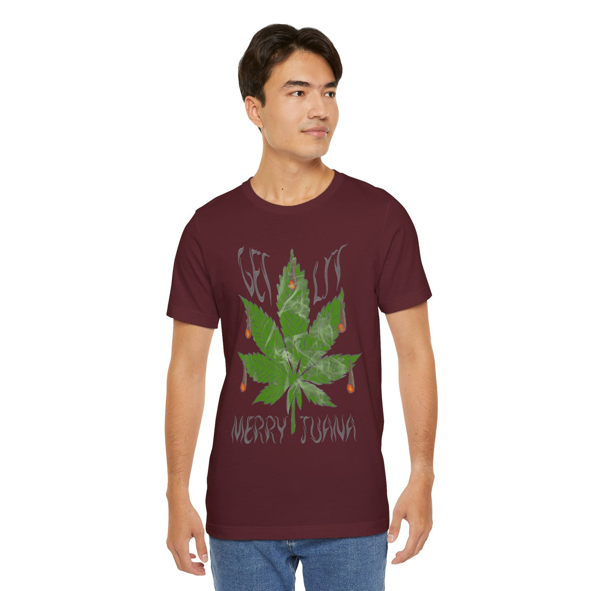 Merry Tijuana Cannabis Leaf Tee — 'Get Lit' Holiday Marijuana T-Shirt