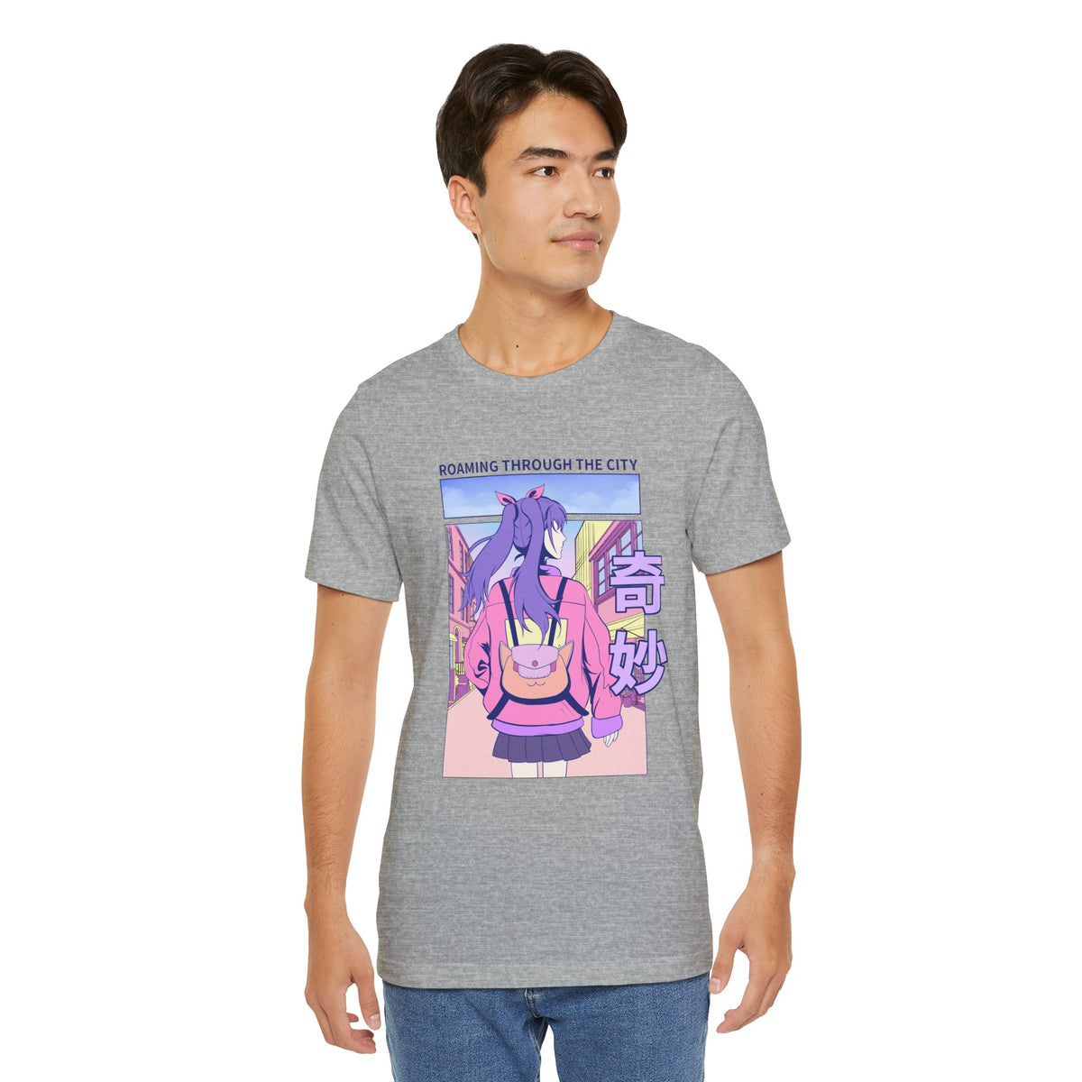 Roaming Through The City Anime Girl Tee — Vaporwave Cityscape Shirt