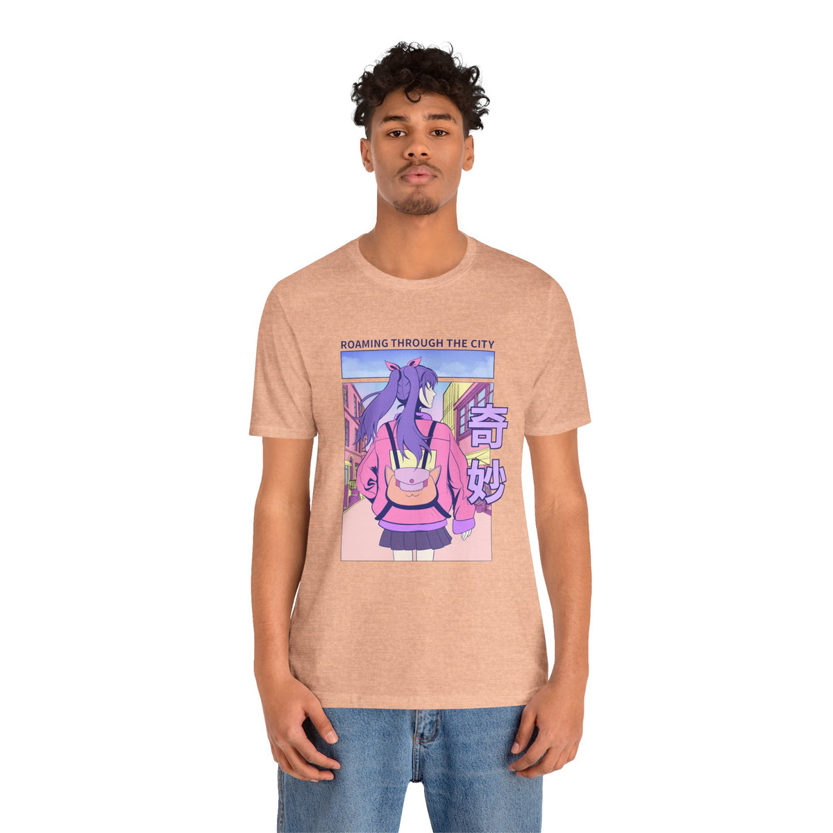 Roaming Through The City Anime Girl Tee — Vaporwave Cityscape Shirt