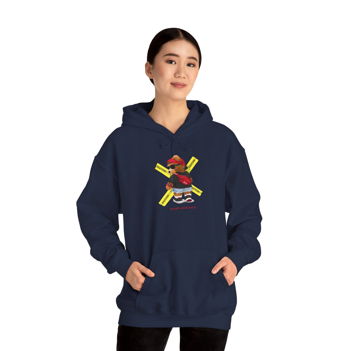 Hockey Bear Graphic Hoodie — 'Never Give Up' Cozy Skate Sweatshirt