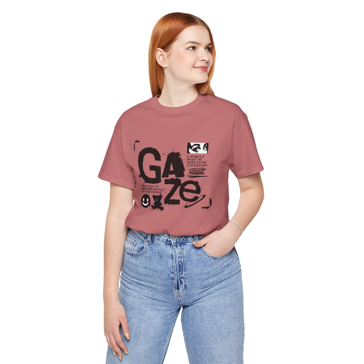 Gaze Typography Graphic Tee — Abstract Monochrome Text Art T-Shirt