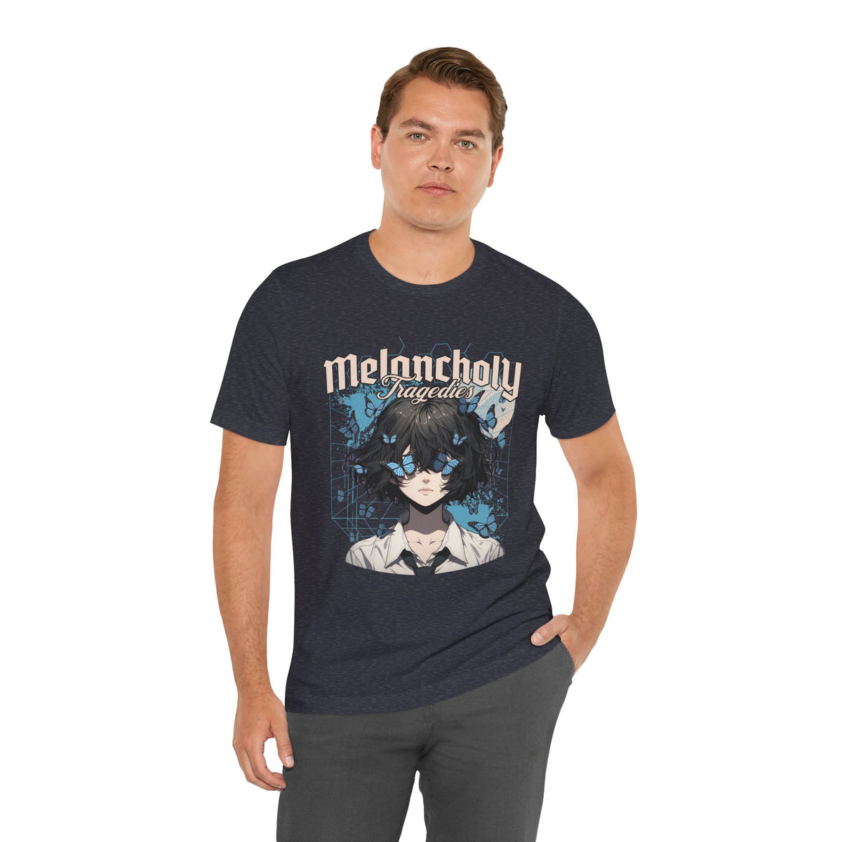 Melancholy Tragedia Anime Tee — Blue Butterflies Graphic T-Shirt