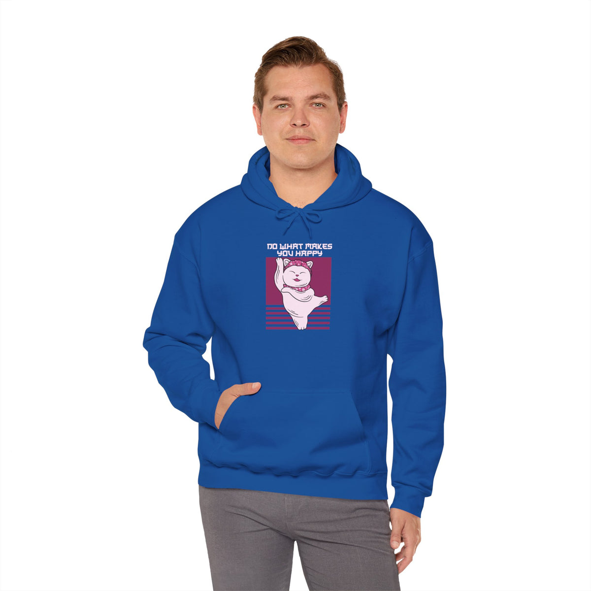 Hoodie — Retro Pink Cat 'Do What Makes You Happy' Graphic Sweatshirt